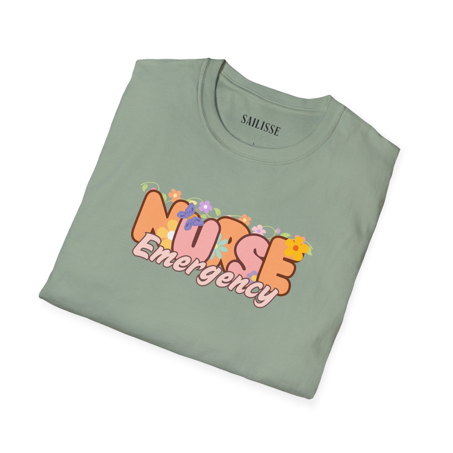 Emergency Nurse Floral Design Softstyle T-Shirt