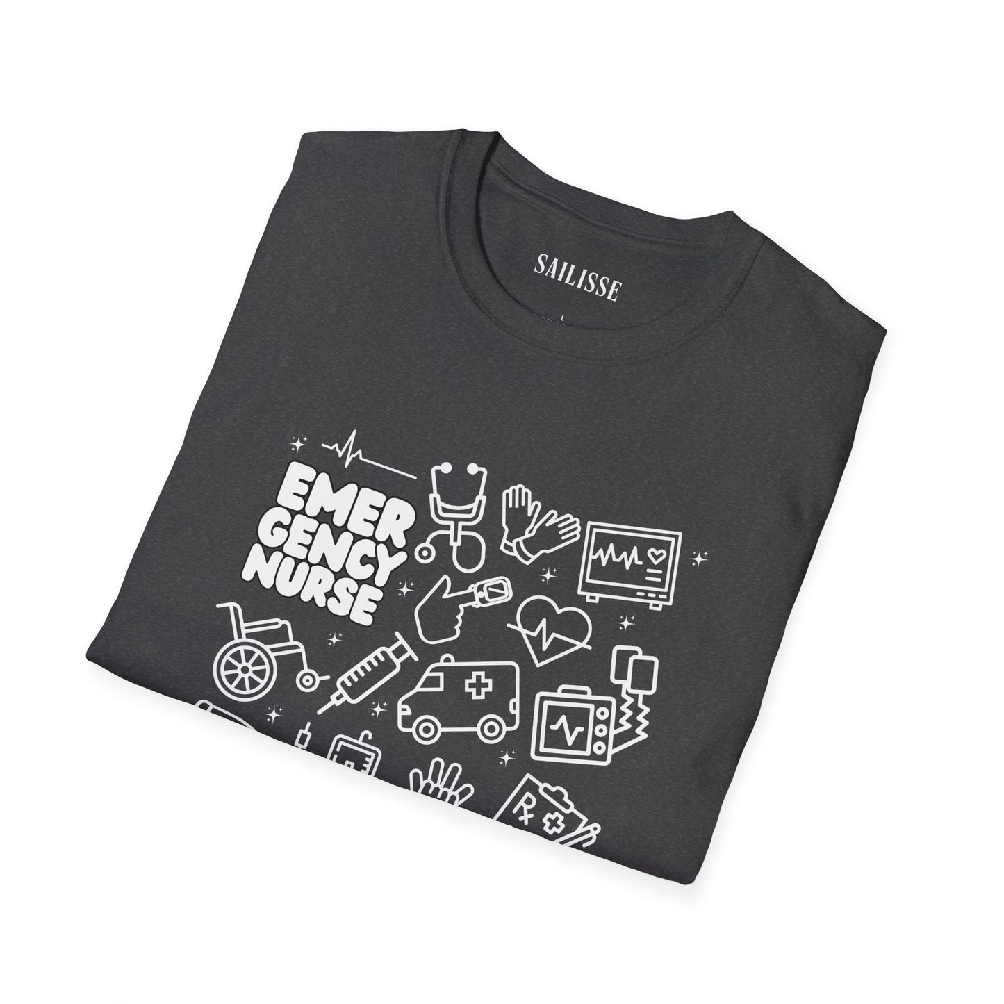 Emergency Nurse White Outline T-Shirt