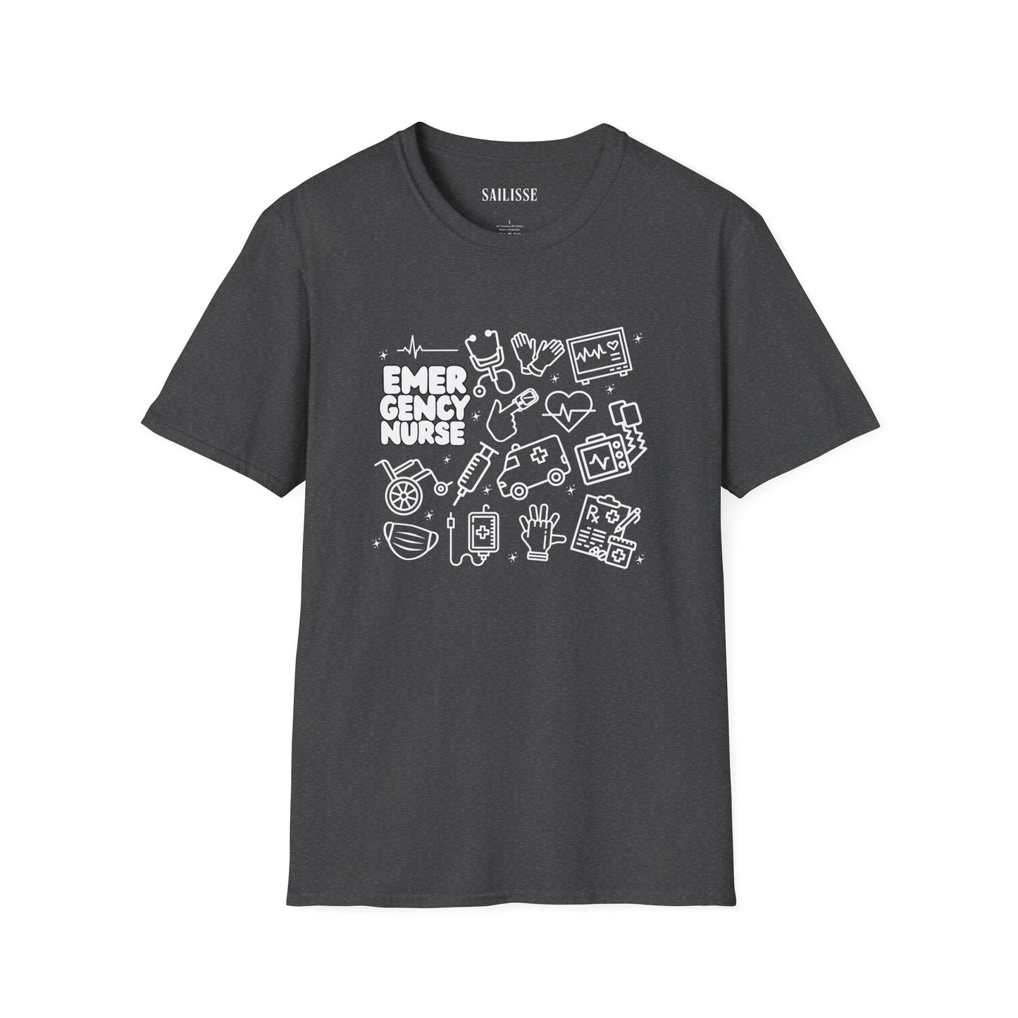 Emergency Nurse White Outline T-Shirt