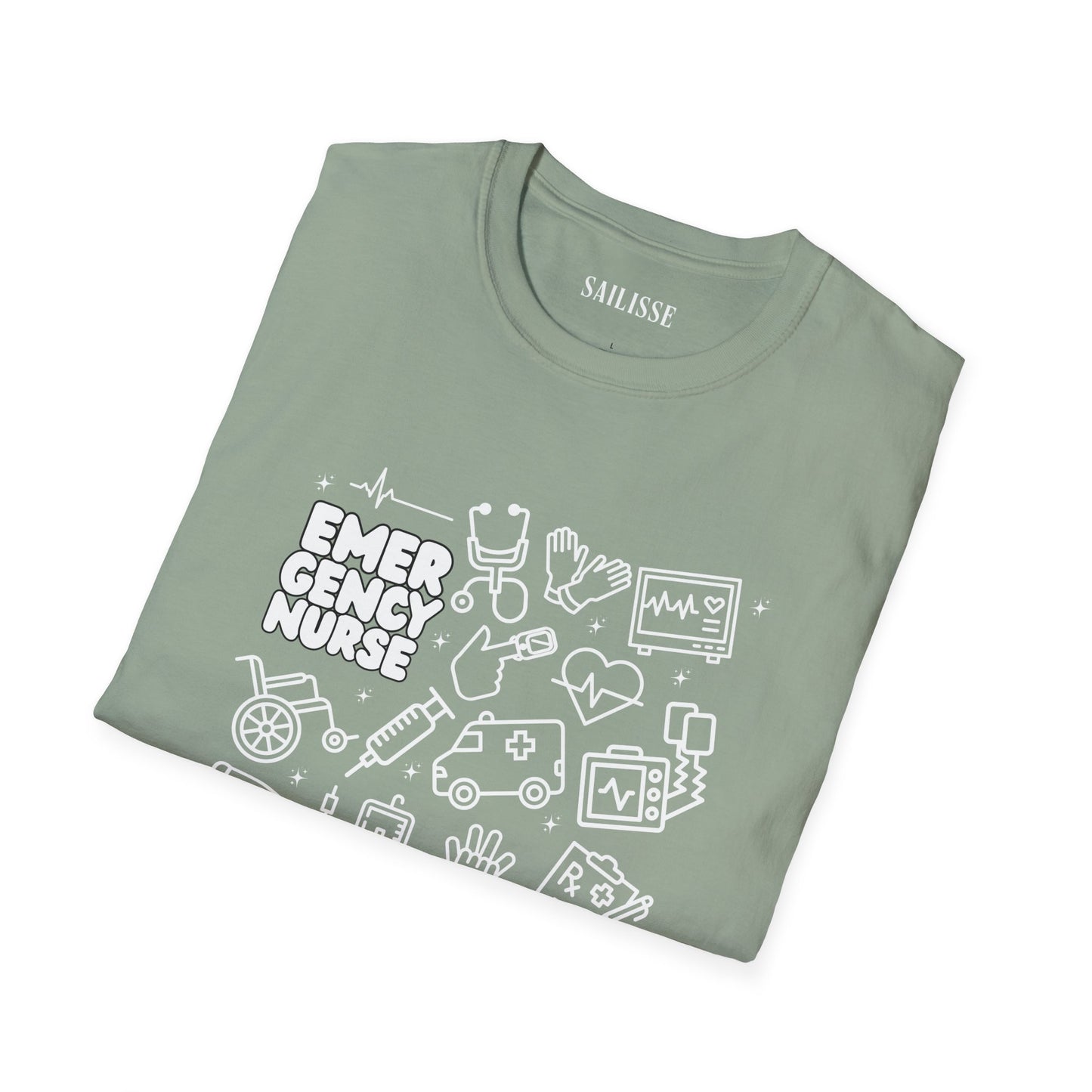 Emergency Nurse White Outline T-Shirt