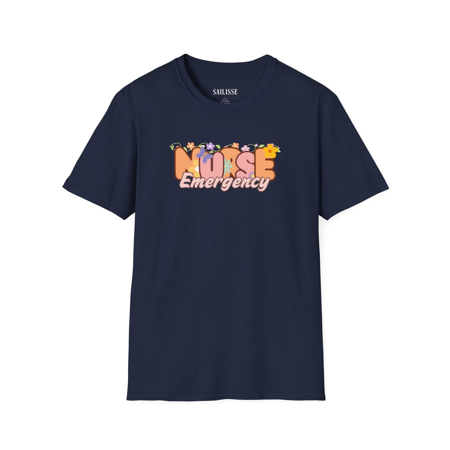 Emergency Nurse Floral Design Softstyle T-Shirt