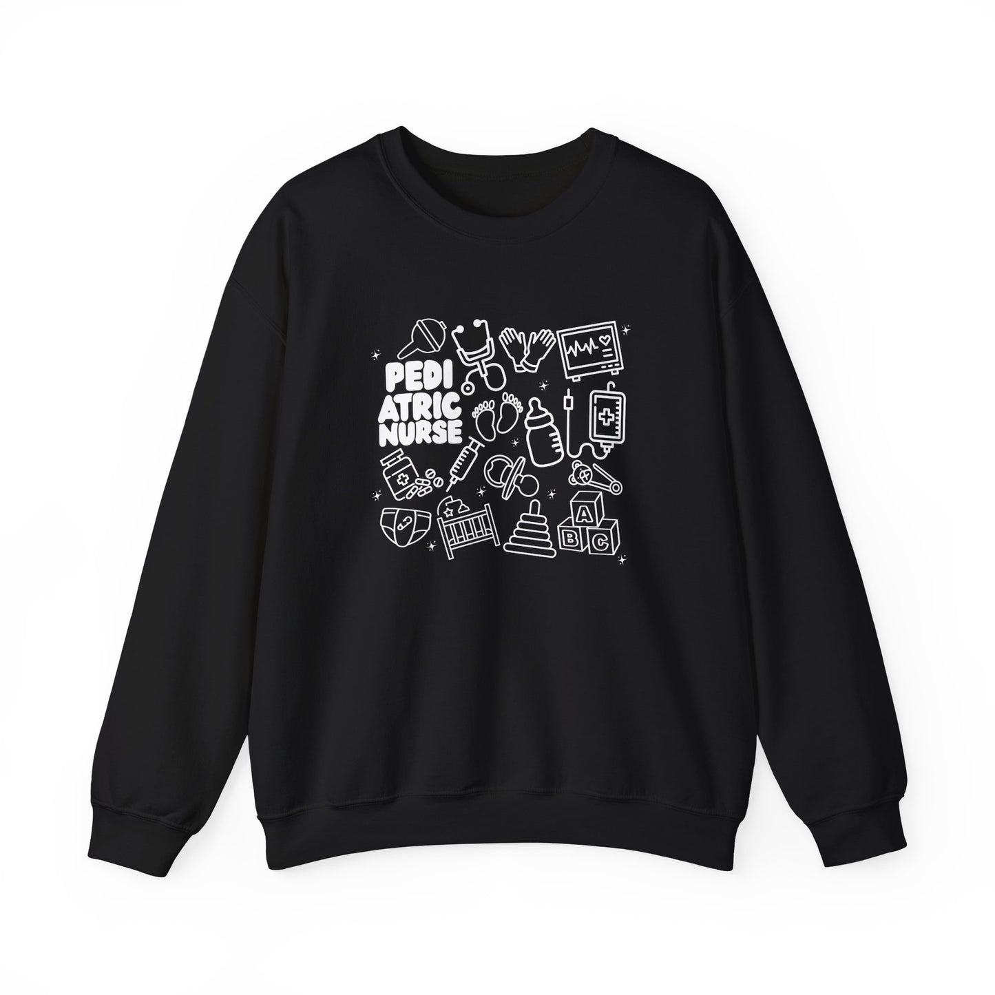 Pediatric Nurse White Outline Crewneck