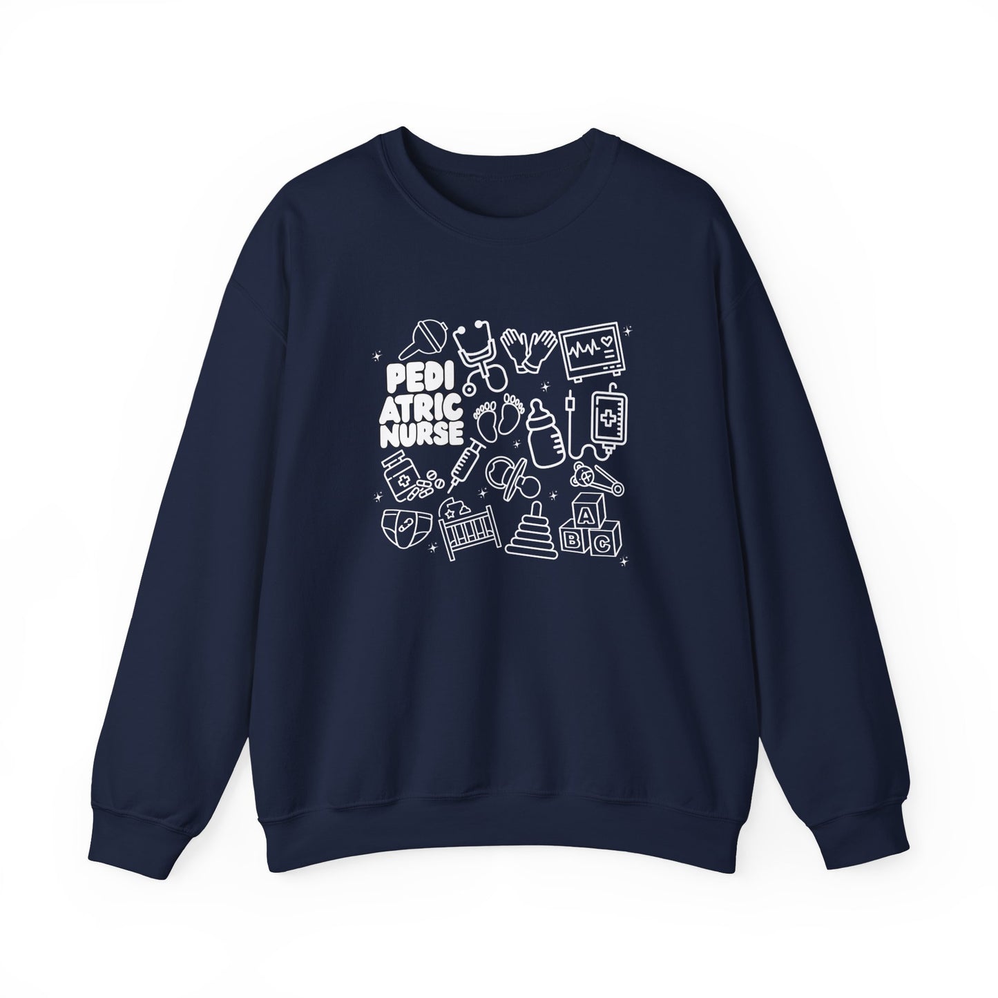 Pediatric Nurse White Outline Crewneck