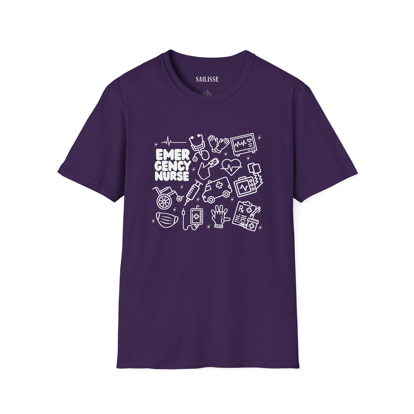 Emergency Nurse White Outline T-Shirt