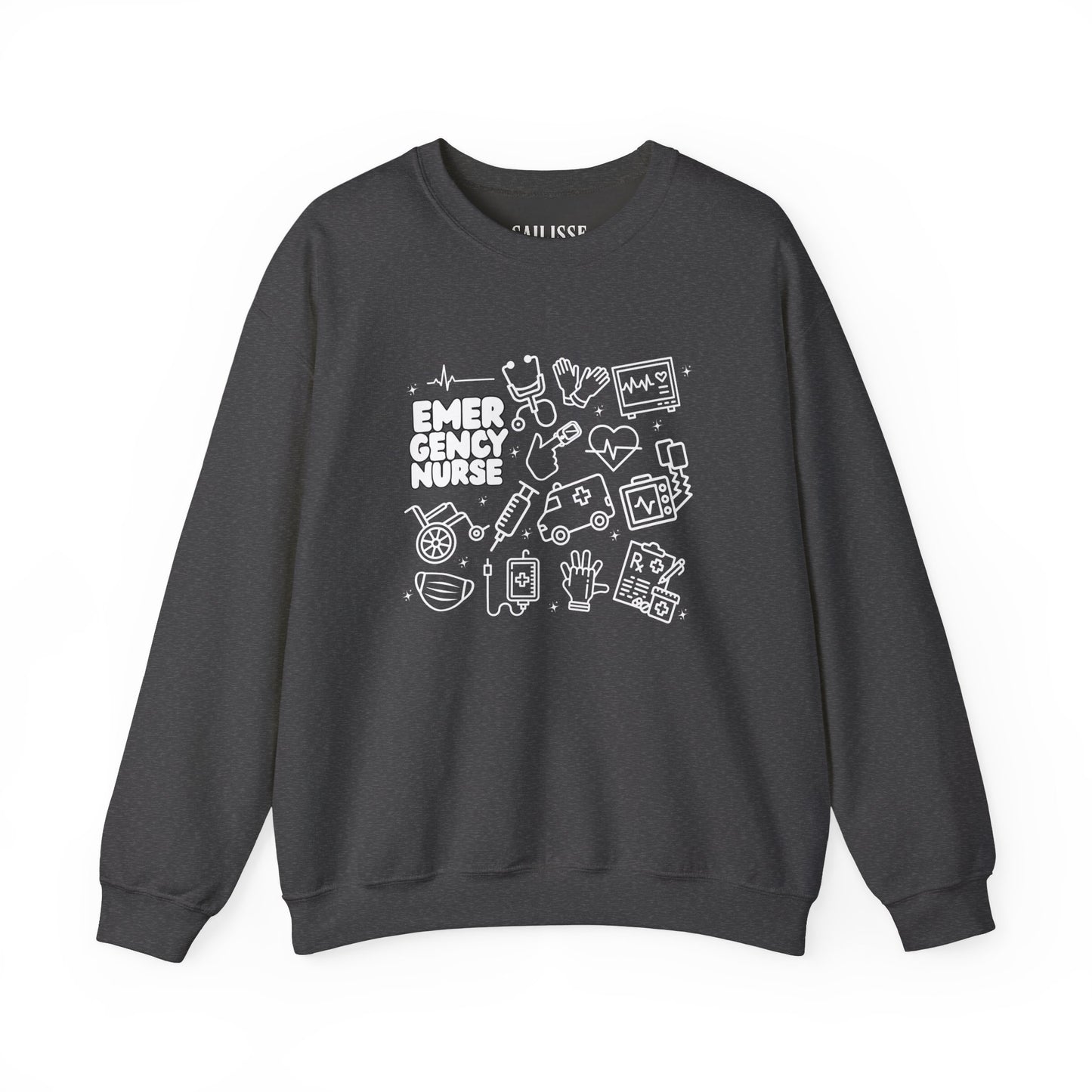 Emergency Nurse White Outline Crewneck