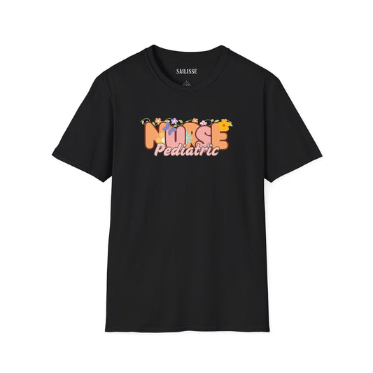 Pediatric Nurse Floral Design Softstyle T-Shirt