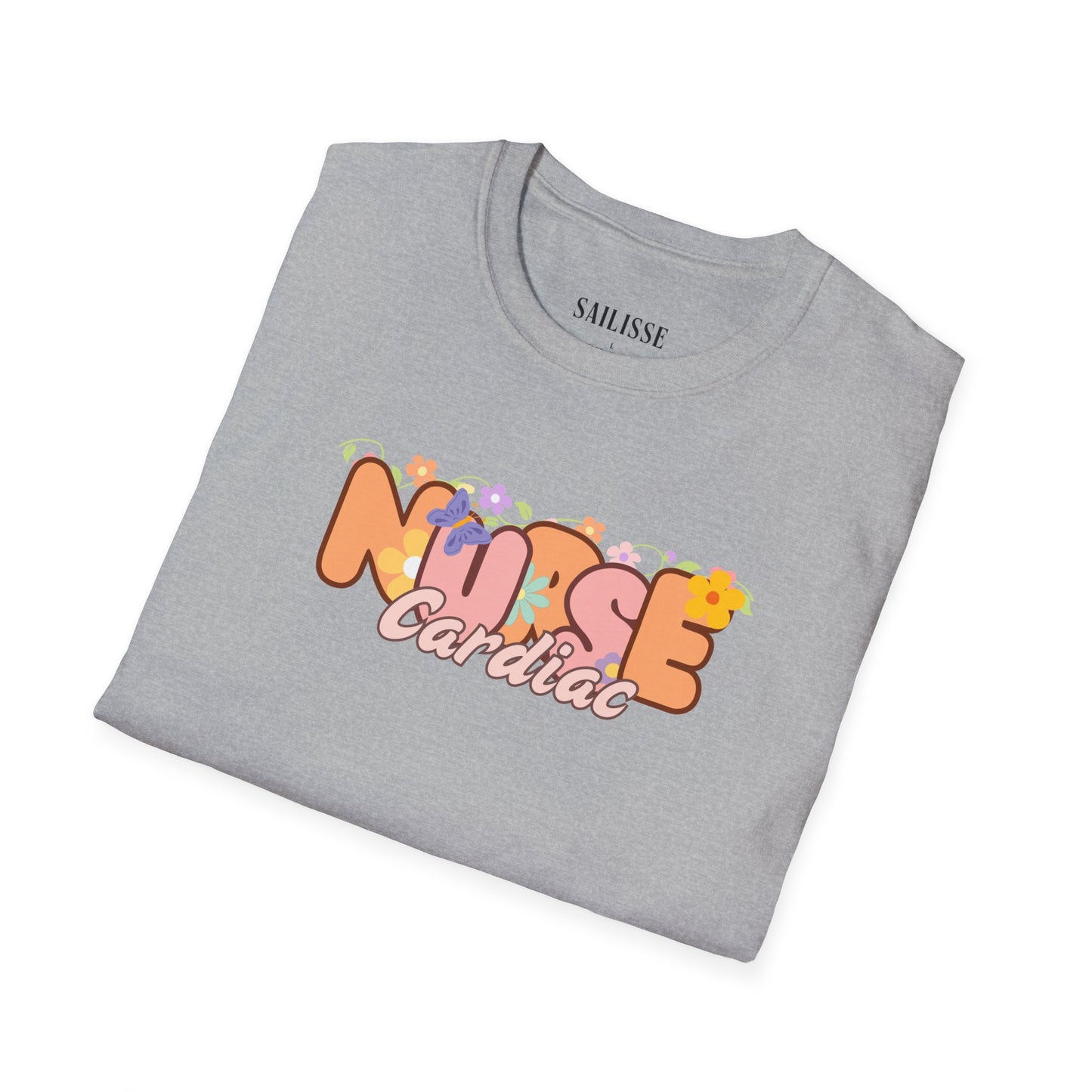 Cardiac Nurse Floral Design Softstyle T-Shirt
