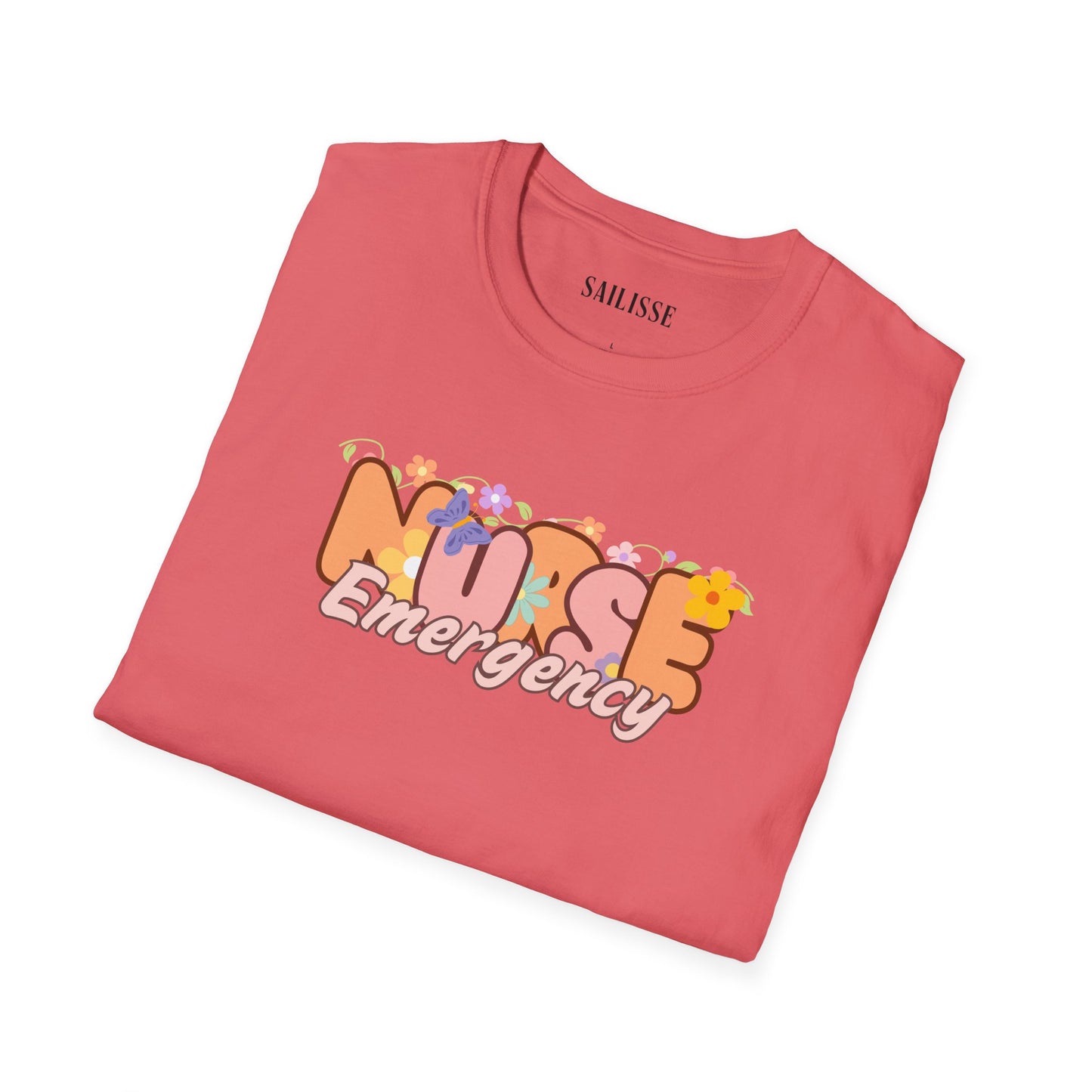 Emergency Nurse Floral Design Softstyle T-Shirt