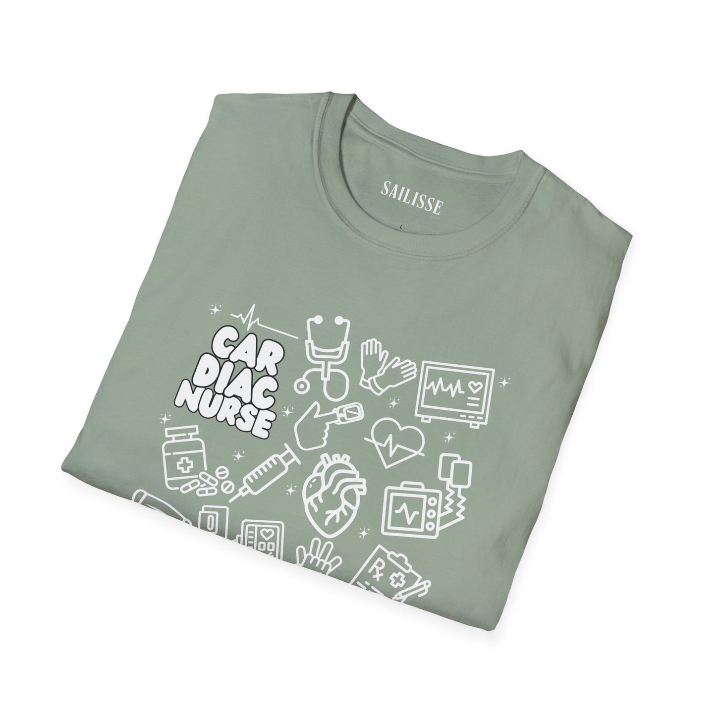 Cardiac Nurse White Outline T-Shirt