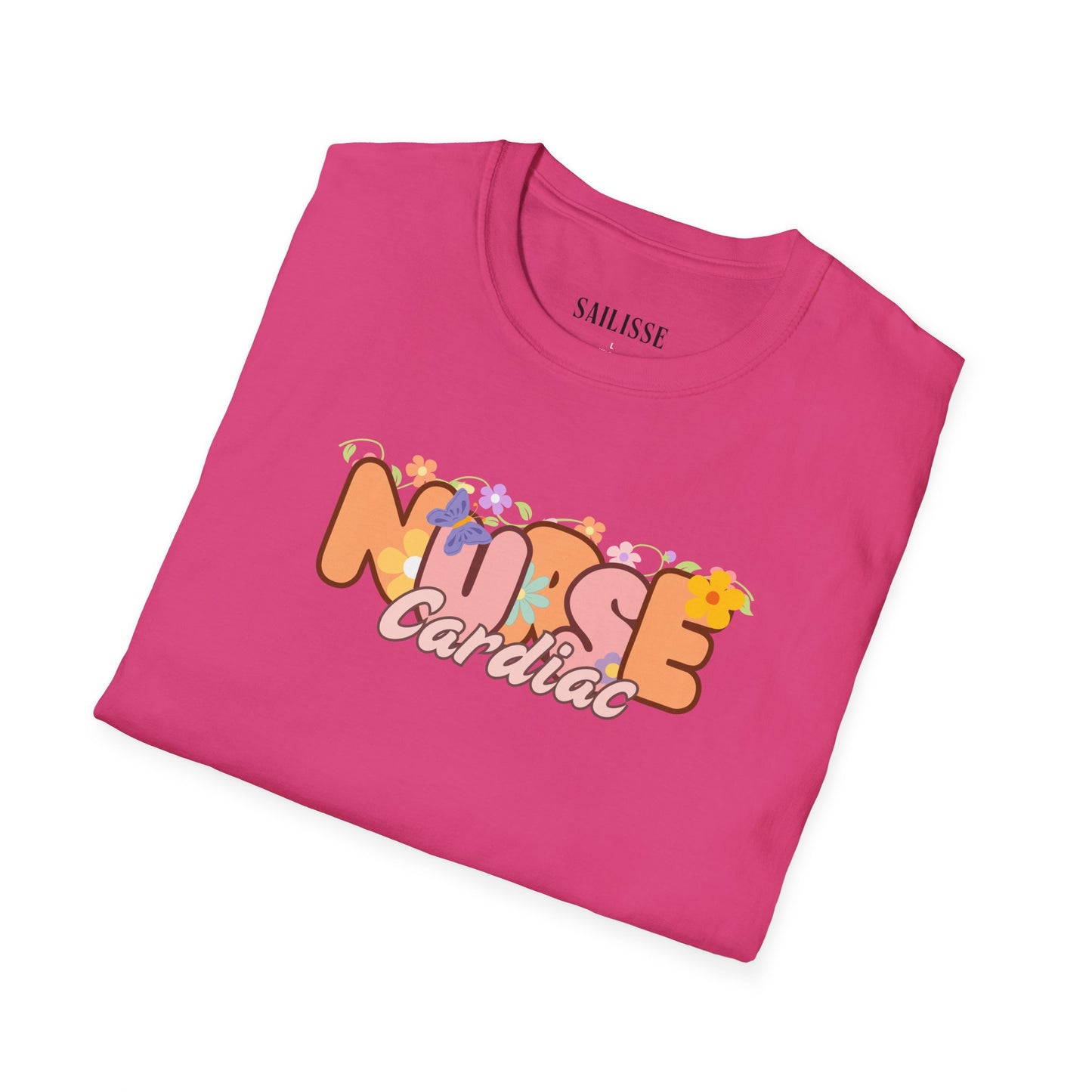 Cardiac Nurse Floral Design Softstyle T-Shirt