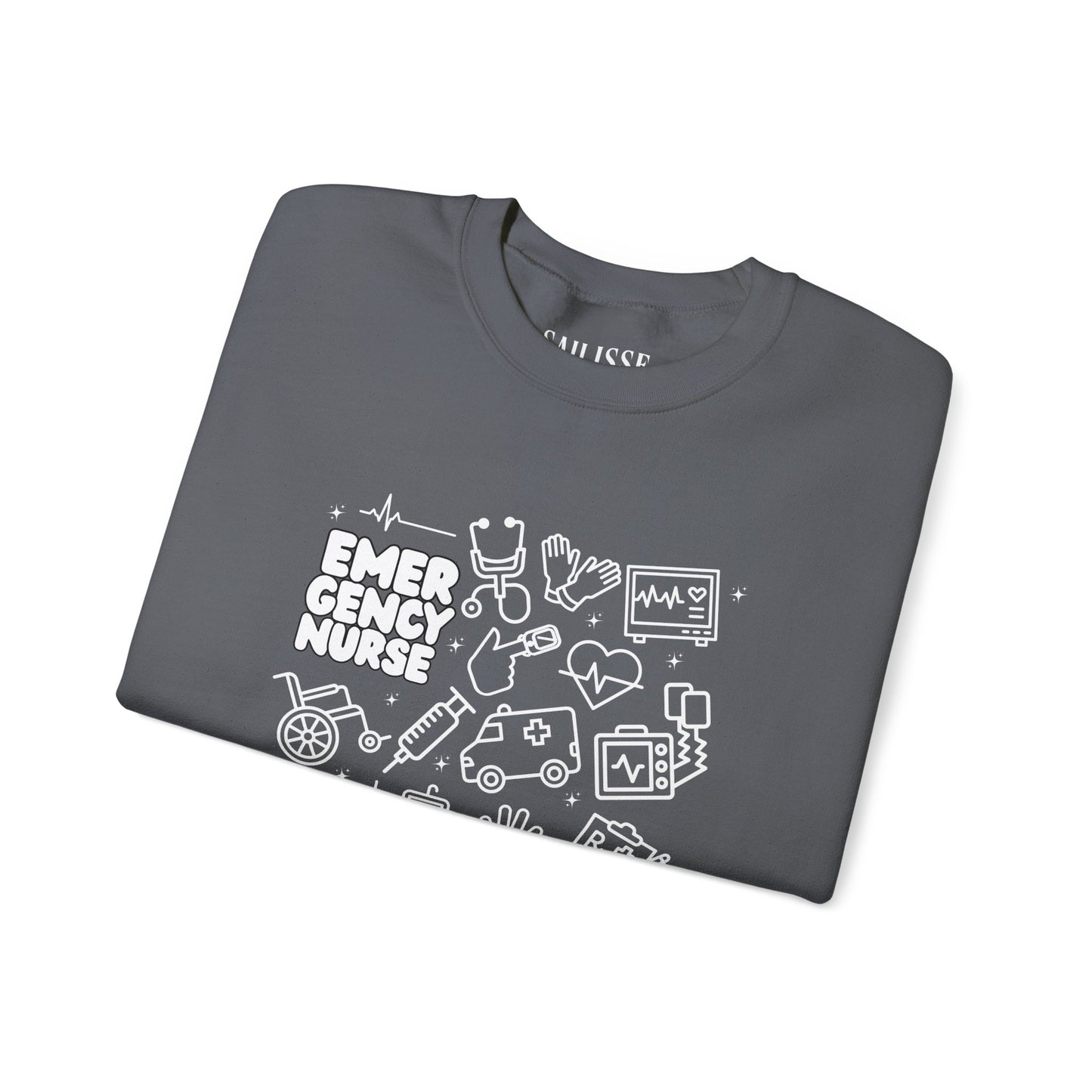 Emergency Nurse White Outline Crewneck