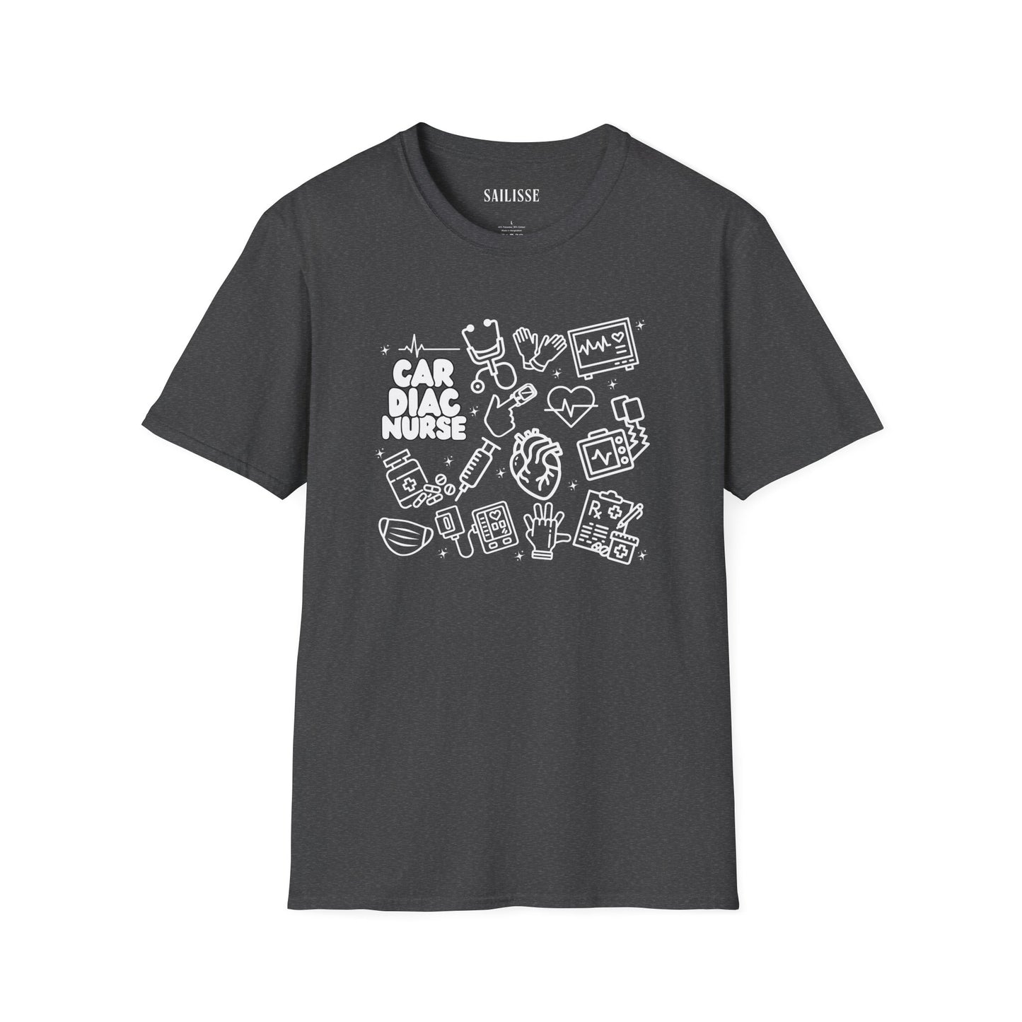 Cardiac Nurse White Outline T-Shirt
