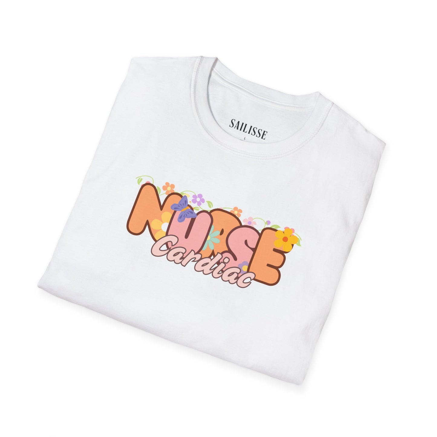 Cardiac Nurse Floral Design Softstyle T-Shirt