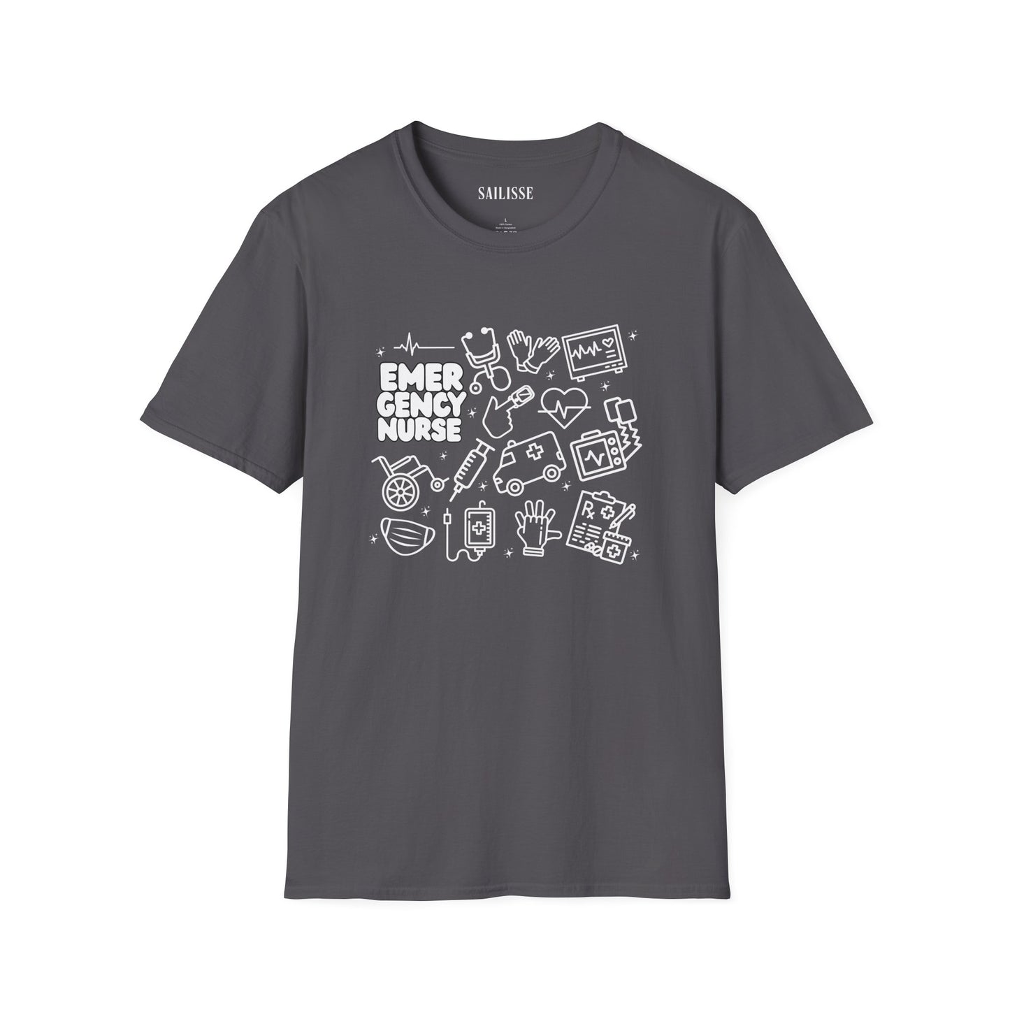Emergency Nurse White Outline T-Shirt