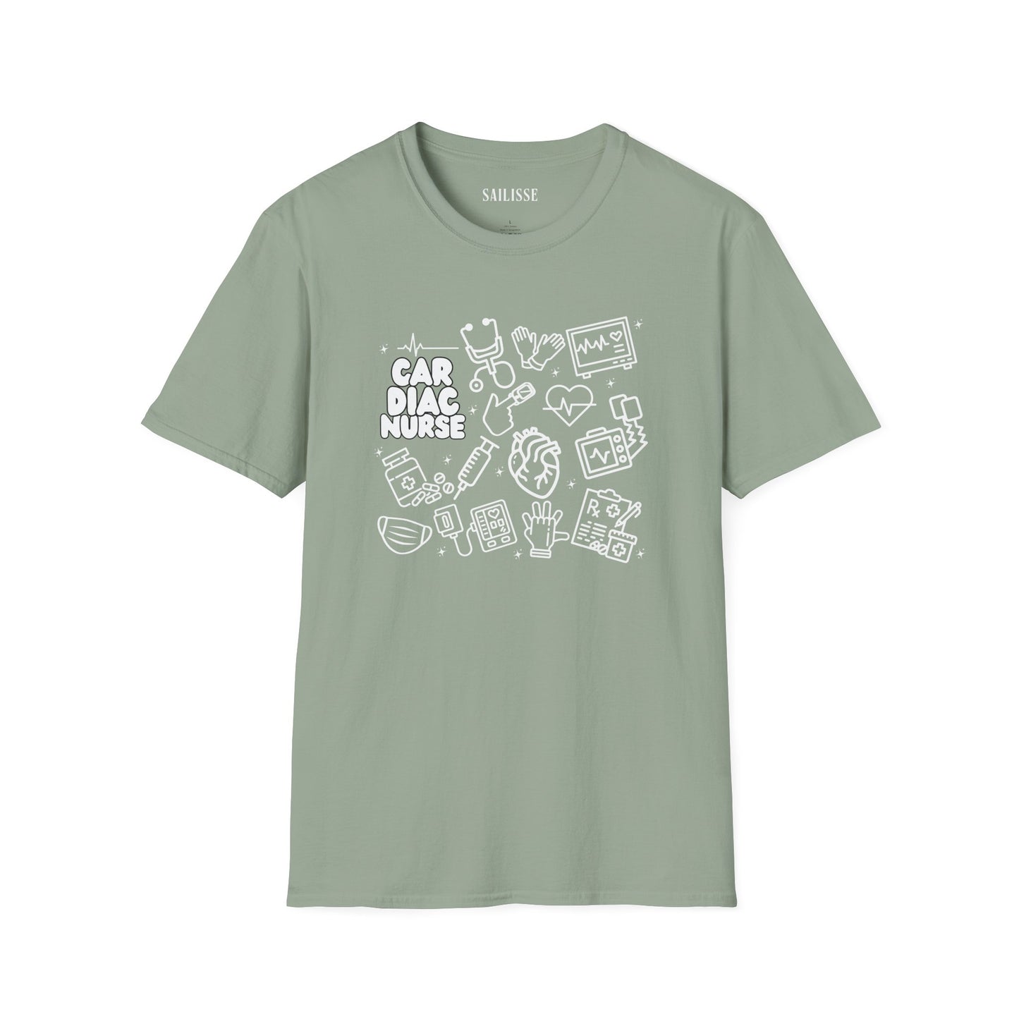 Cardiac Nurse White Outline T-Shirt