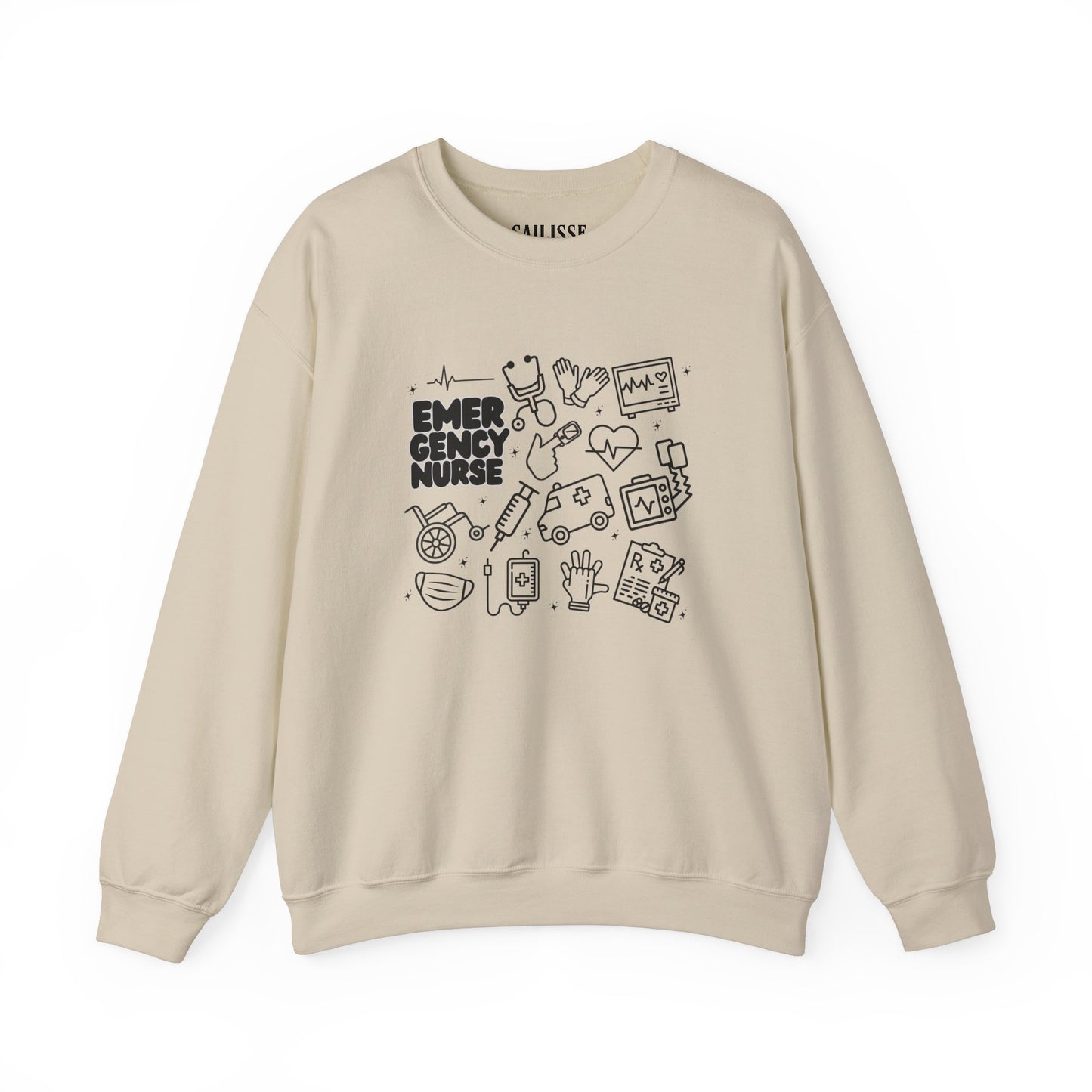 Emergency Nurse Black Outline Crewneck