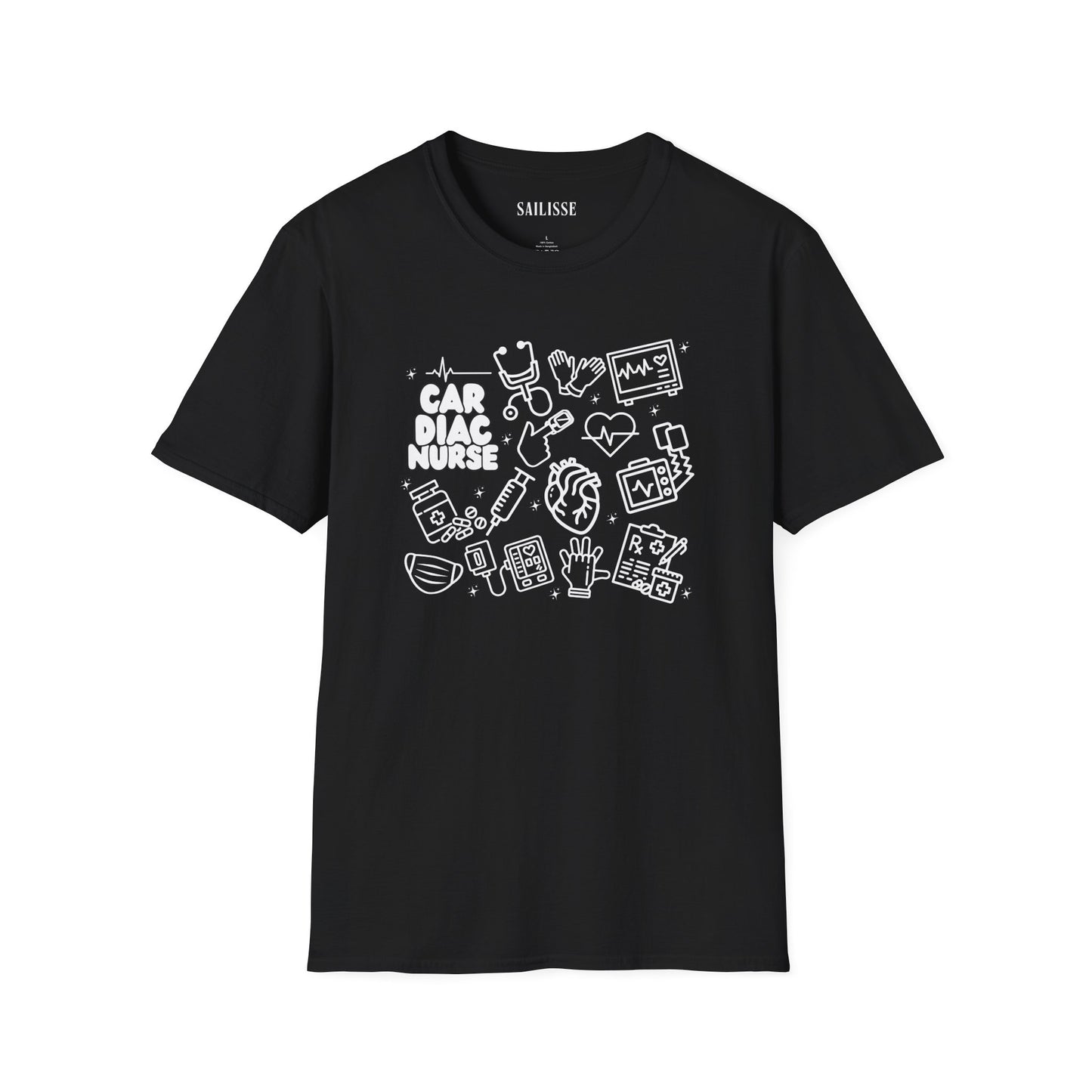 Cardiac Nurse White Outline T-Shirt