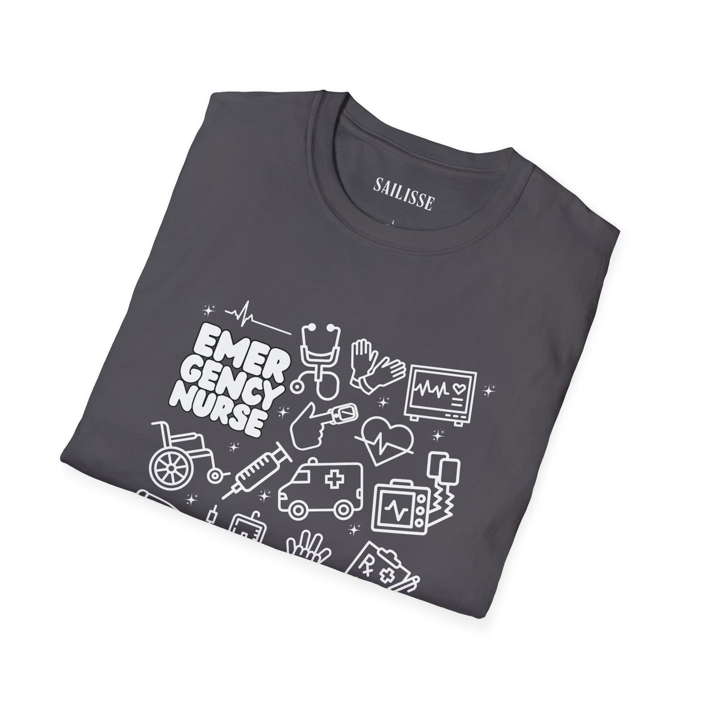 Emergency Nurse White Outline T-Shirt