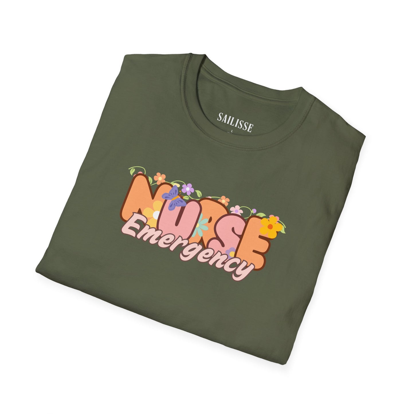 Emergency Nurse Floral Design Softstyle T-Shirt