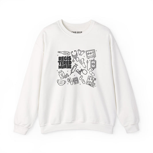 Registered Nurse Outlined Doodle Design Crewneck