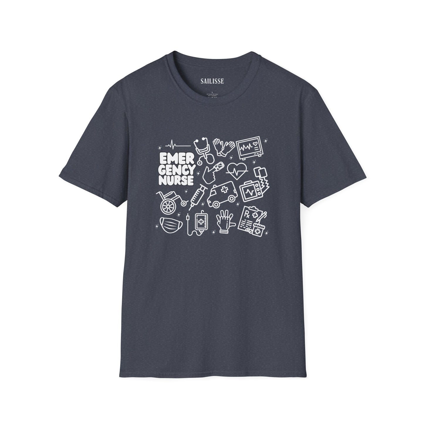 Emergency Nurse White Outline T-Shirt