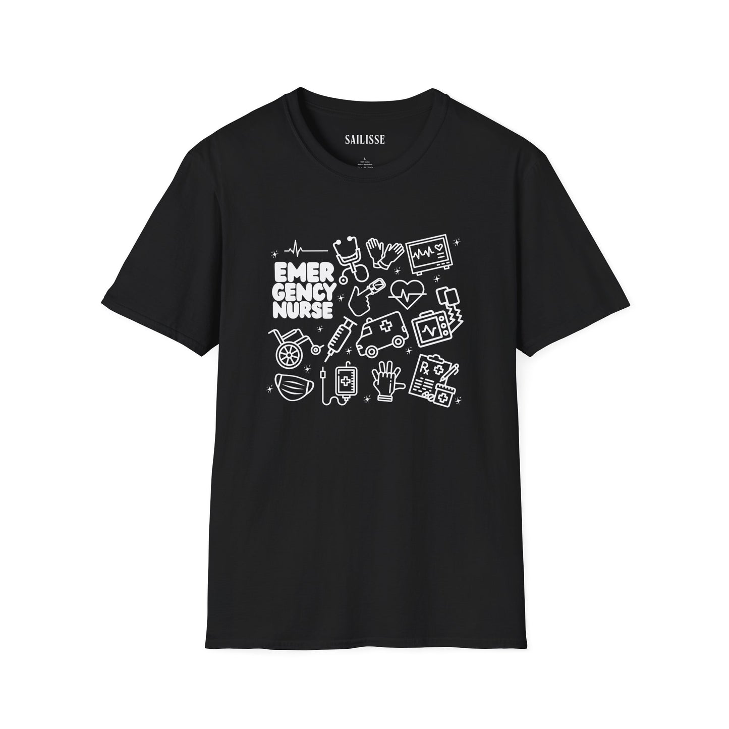 Emergency Nurse White Outline T-Shirt
