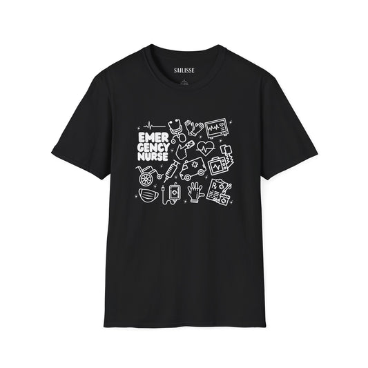 Emergency Nurse White Outline T-Shirt