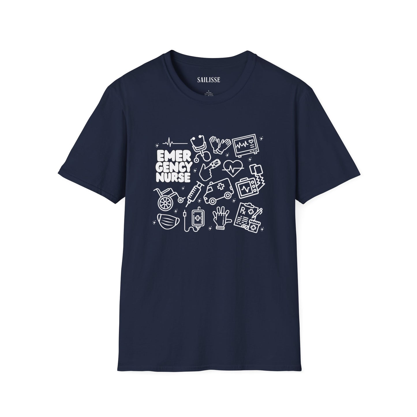 Emergency Nurse White Outline T-Shirt