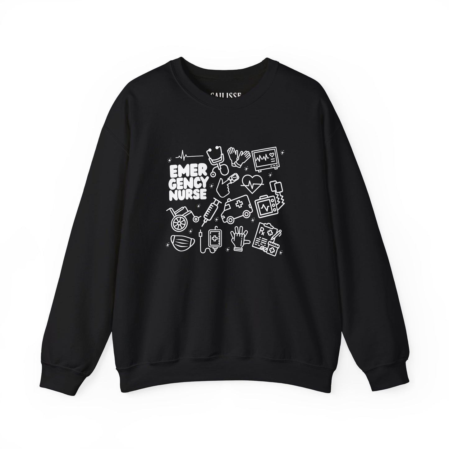 Emergency Nurse White Outline Crewneck