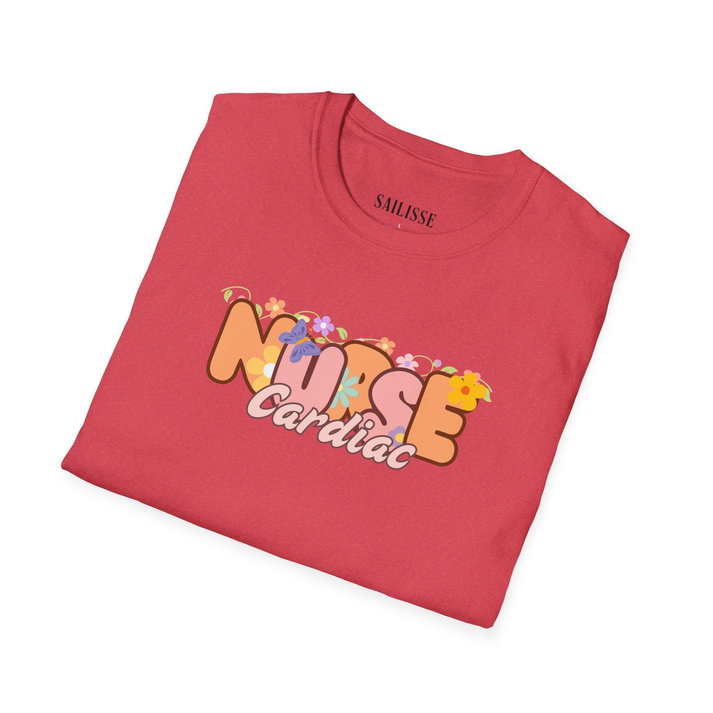 Cardiac Nurse Floral Design Softstyle T-Shirt