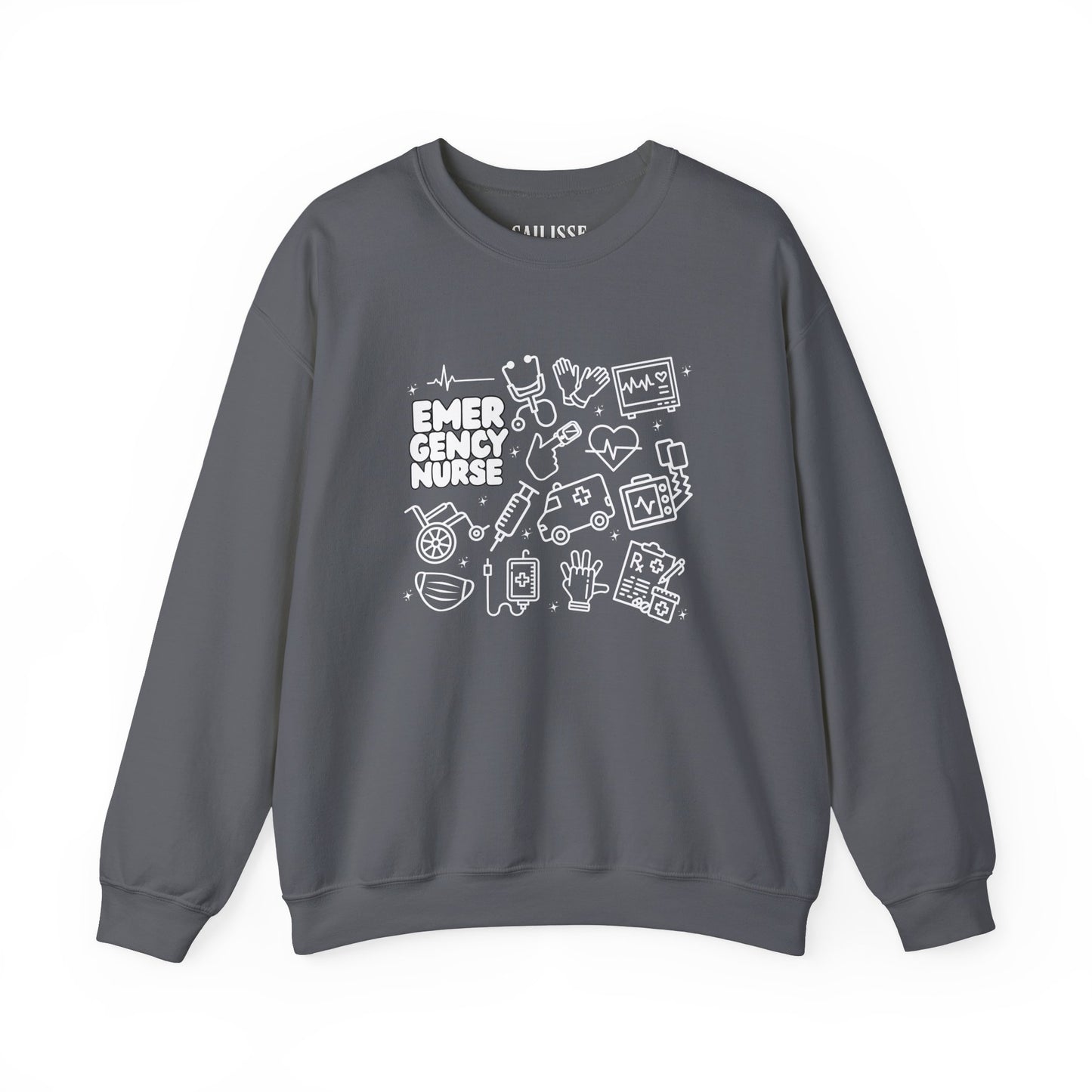 Emergency Nurse White Outline Crewneck