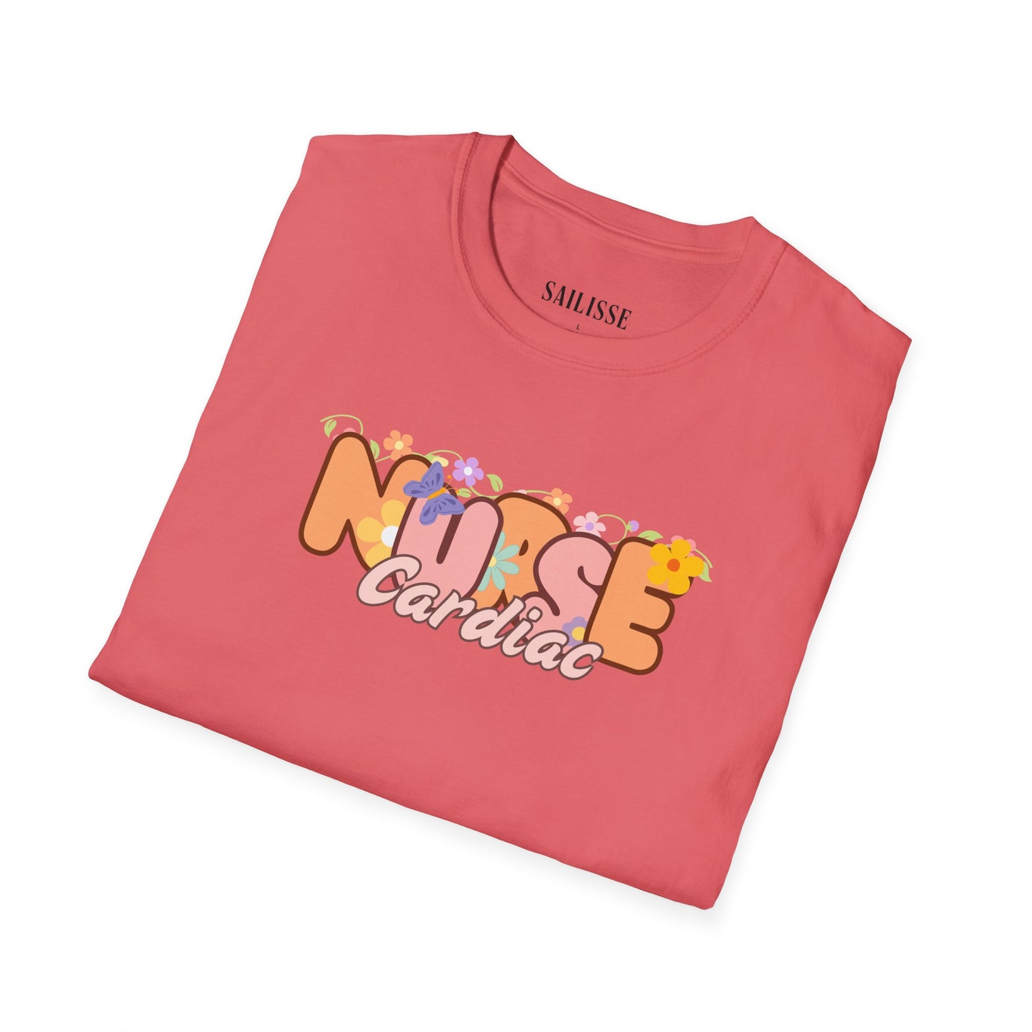 Cardiac Nurse Floral Design Softstyle T-Shirt