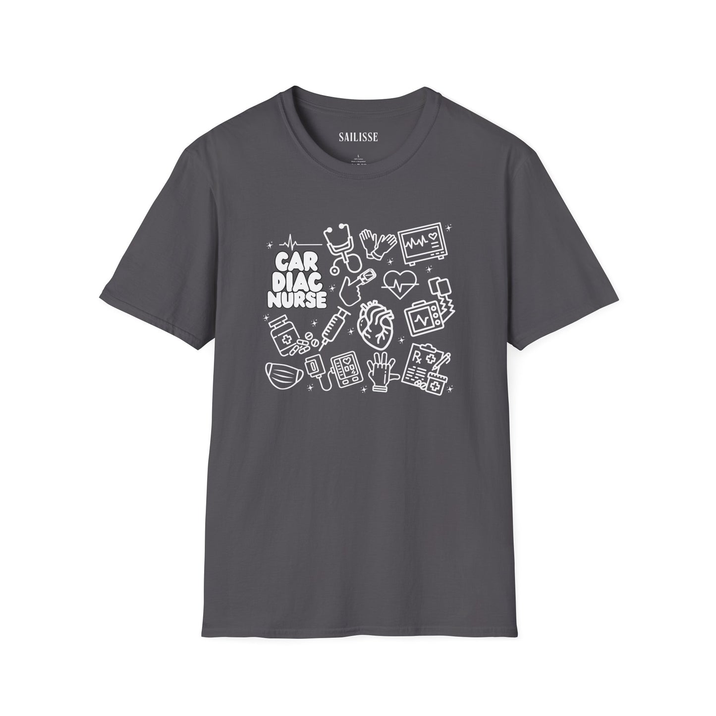 Cardiac Nurse White Outline T-Shirt